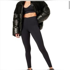 Faux leather sherpa cocoon puffer jacket